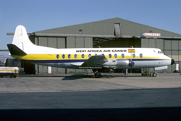 West Africa Air Cargo Vickers Viscount 9G-ACL at East Midlands (1977)