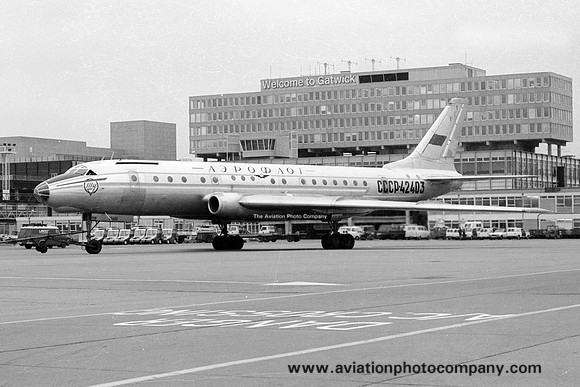 Aeroflot Tupolev Tu-104 CCCP-42403 at London Gatwick (1975)