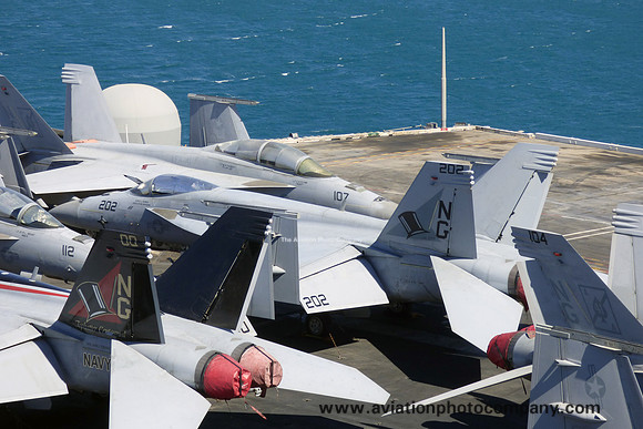 US Navy VFA-14 McDonnell Douglas F/A-18E Super Hornet 168905/NG-202 on board USS John C. Stennis in Marseilles Harbour (2019)
