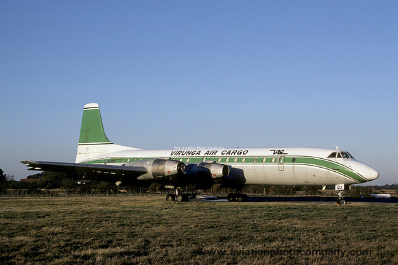 Virunga Air Cargo Candair CL-44D 9Q-CQU stored at Southend (1985)