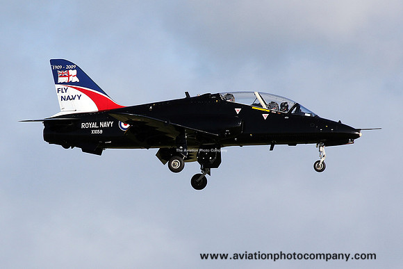 Royal Navy FRADU HS Hawk T.1A XX159 with Fly Navy Tail at Prestwick (2012)