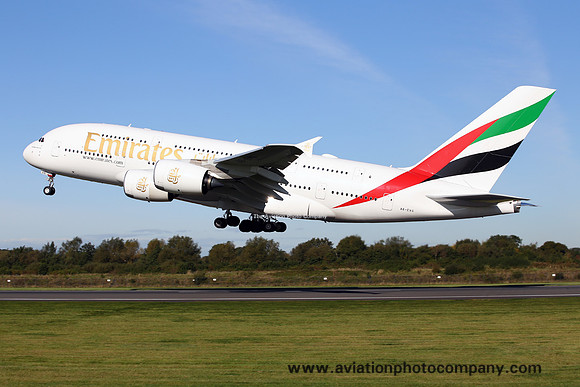 Emirates Airline Airbus A380-842 A6-EVG at Manchester IAP (2019)