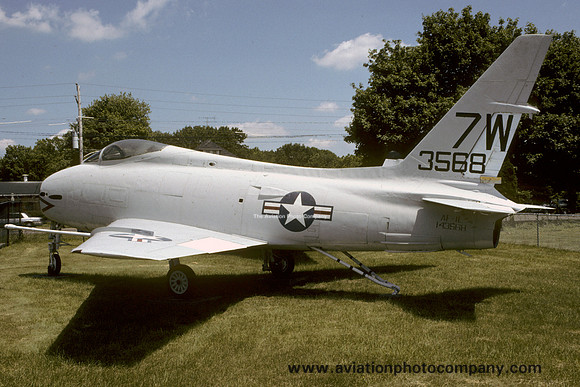 US Navy North American AF-1E Fury 143568/7W displayed at NAS Willow Grove (1993)