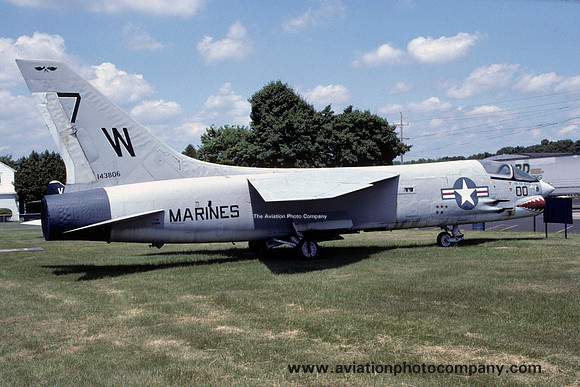 US Marines Chance F-8A Crusader 143806/7W-00 displayed at NAS Willow Grove (1993)