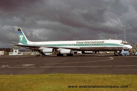 Trans International Airways Douglas DC-8-63 N4869T at Newcastle (1979)