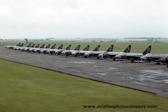 RAF stored English Electric Lightning lineup at RAF Binbrook (1979)