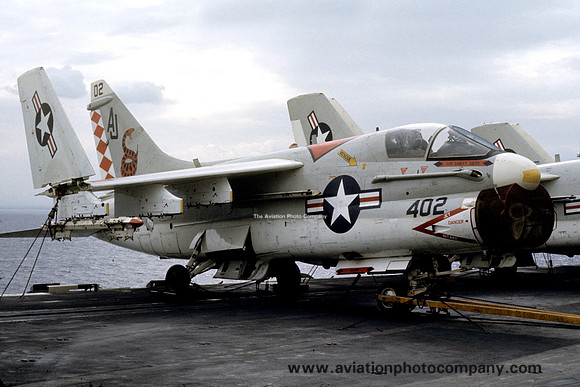 US Navy VA-86 LTV A-7E Corsair 159036/AJ-402 on board USS Nimitz (1975)