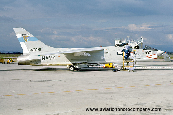 US Navy PMTC Chance F-8H Crusader 145481/109 at NAS Point Mugu (1976)