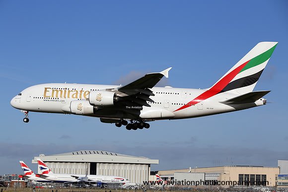 Emirates Airbus A380-842 A6-EVF at London Heathrow (2020)