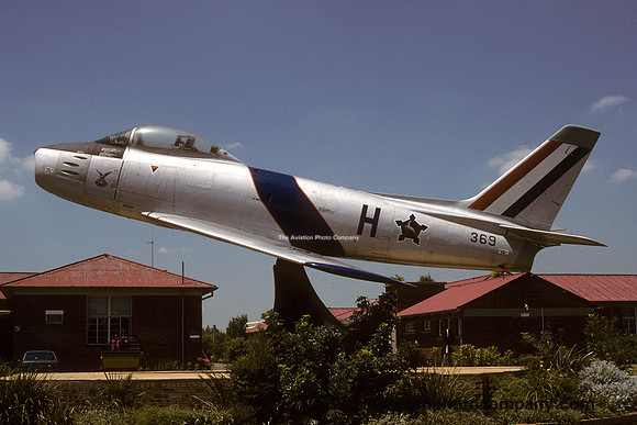 South African Air Force Canadair CL-13 Sabre Mk 6 369 displayed at Waterkloof (1996)