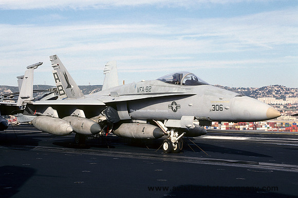 US Navy VFA-82 McDonnell Douglas F/A-18C Hornet 163449/AB-306 on board USS America (1993)