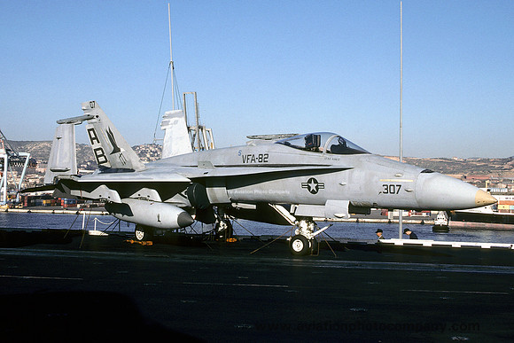 US Navy VFA-82 McDonnell Douglas F/A-18C Hornet 163455/AB-307 on board USS America (1993)
