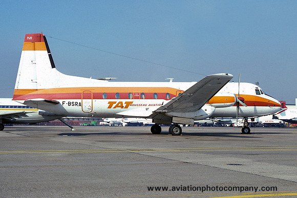 Rousseau Aviation/TAT Touraine Air Transport Hawker Siddeley HS.748-264 F-BSRA at London Heathrow (1977)
