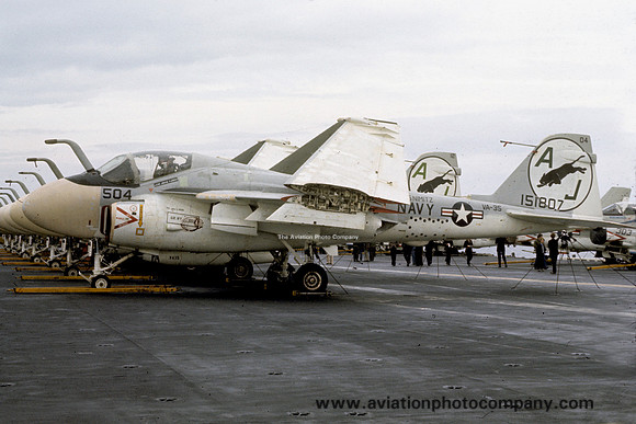 US Navy VA-35 Grumman A-6E Intruder 151807/AJ-504 on board USS Nimitz (1975)