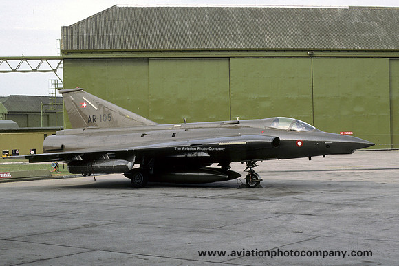 Danish Air Force Esk 729 SAAB Draken RF-35 AR-105 at RAF Lossiemouth (1984)