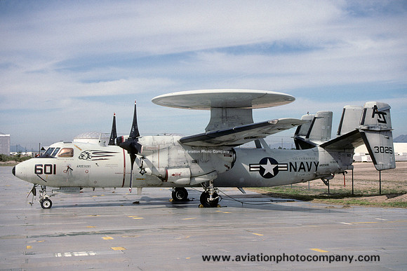US Navy VAW-124 Grumman E-2C Hawkeye 163025/AJ-601 at AMARC Davis Monthan (2000)