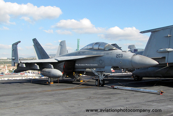 US Navy VFA-213 McDonnell Douglas F/A-18F Super Hornet 166681/AJ-203 on board USS George HW Bush (2011)