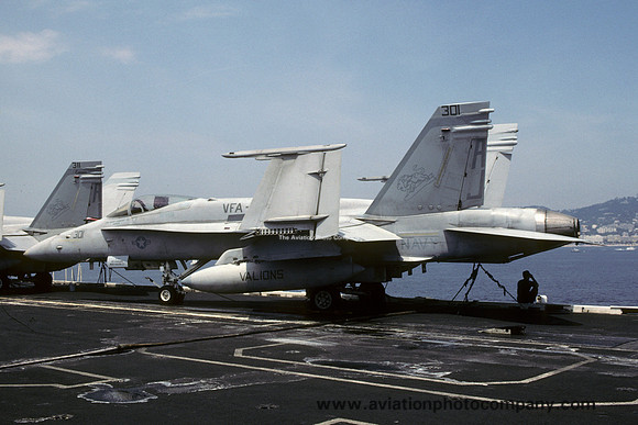 US Navy VFA-15 McDonnell Douglas F/A-18C Hornet 164629/AJ-301 on board USS Enterprise (2001)