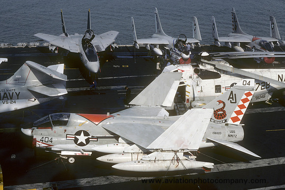 US Navy VA-86 LV A-7E Corsair 156820/AJ-404 on board USS Nimitz (1980)