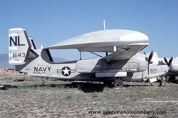 US Navy RVAW-110 Grumman E-1B Tracer 148143 at MASDC Davis Monthan (1975)