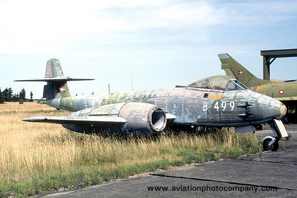 Danish Air Force Gloster Meteor F.8 B-499 in use as decoy at Karup (1989)