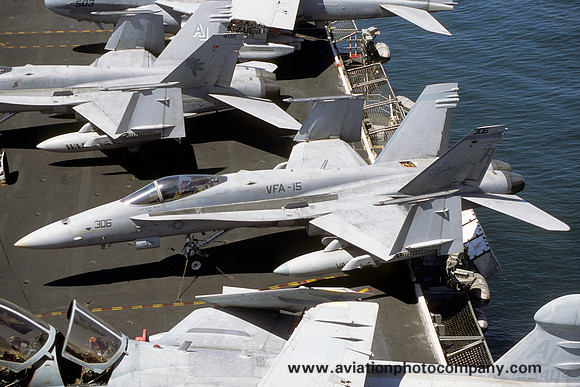 US Navy VFA-15 McDonnell Douglas F/A-18C Hornet 164691/AJ-306 on board USS Enterprise (2001)