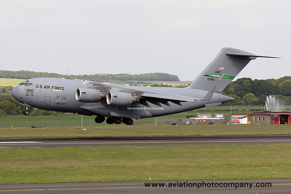 USAF 62/446 AW McDonnell Douglas C-17A Globemaster 00-0180 at Prestwick (2016)