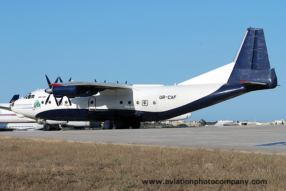 Shovkoviy Shylah Antonov An-12B UR-CAF at Malta Luqa (2013)