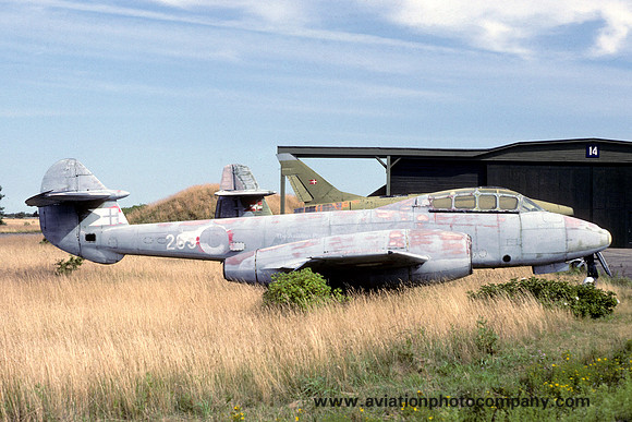 Danish Air Force Gloster Meteor T.7 BT-265 in use as decoy at Karup (1989)