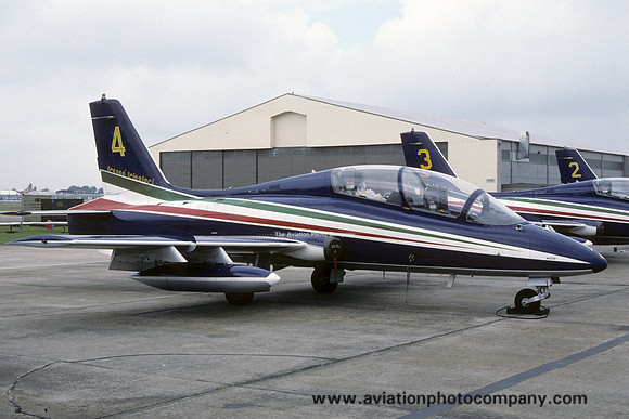 Italian Air Force Frecce Tricolori Aermacchi MB-339A MM54477/4 at IAT Fairford (1987)