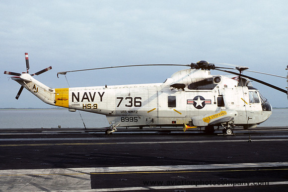 US Navy HS-9 Sikorsky SH-3H Sea King 148995/AJ-736 on board USS Nimitz (1980)