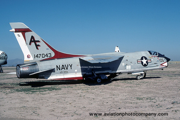 US Navy VF-201 Chance F-8H Crusader 147043/AF-105 at MASDC Davis Monthan (1977)