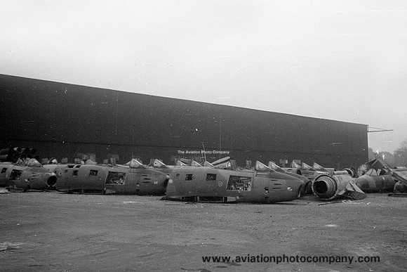 RAF North American F-86E fuselages stored at Lasham