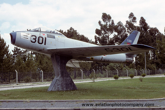 Portuguese Air Force North American F-86F Sabre 5301 displayed at Monte Real (1984)
