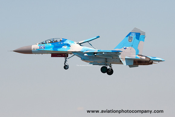 Ukranian Air Force Sukhoi Su-27UB 69 blue at the Kecskemet Airshow (2013)