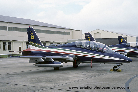 Italian Air Force Frecce Tricolori Aermacchi MB-339A MM54480/8 at IAT Fairford (1987)