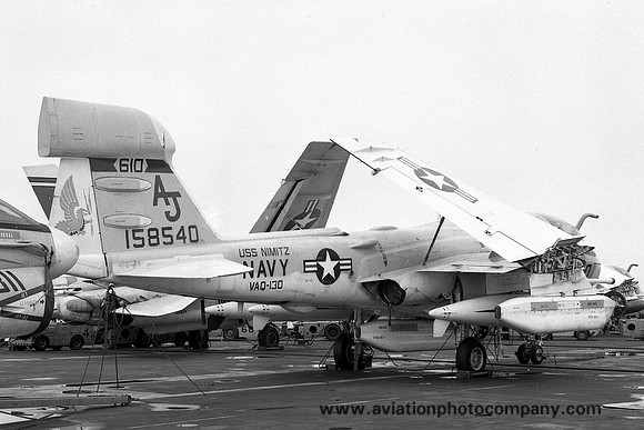 US Navy VAQ-130 Grumman EA-6B Prowler 158540/AJ-610 on USS Nimitz (1975)