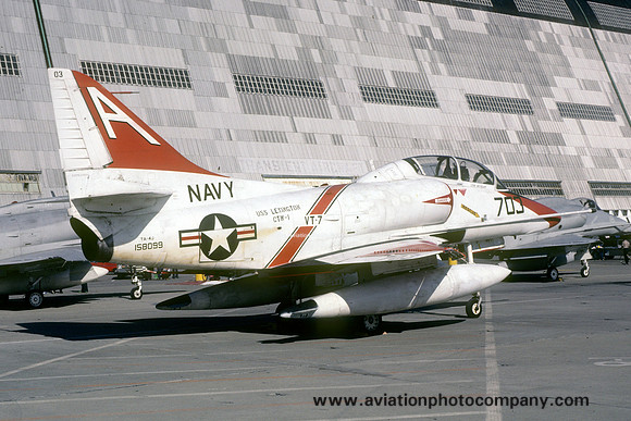 US Navy VT-7 Douglas TA-4J Skyhawk 158099/A-703 at NAS Moffett Field (1980)