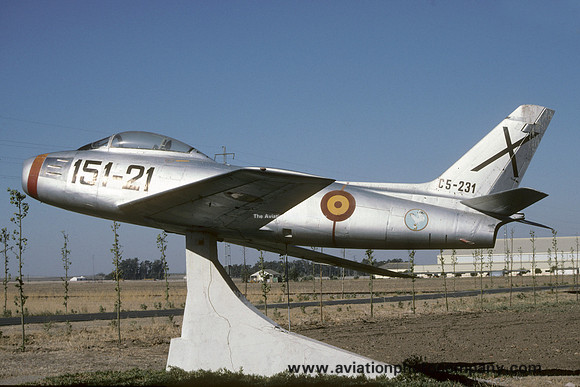 Spanish Air Force North American F-86F Sabre C.5-231/151-21 displayed at Moron de la Frontera (1987)