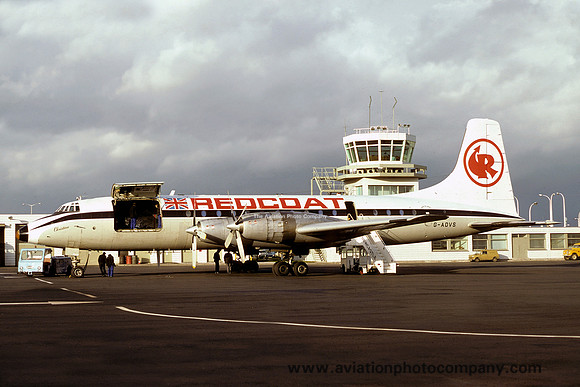Redcoat Air Cargo Bristol Britannia 312F G-AOVS at Newcastle (1977)