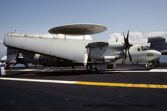 US Navy VAW-125 Grumman E-2C Hawkeye 159109/AA-601 on board USS Saratoga (1992)