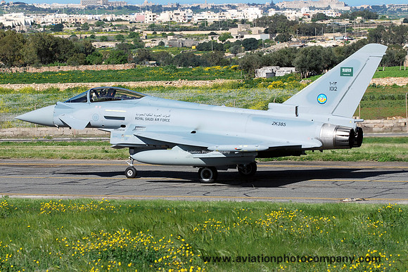 Royal Saudi Air Force BAE Typhoon FGR.54 1012/ZK385 on delivery at Malta Luqa (2014)