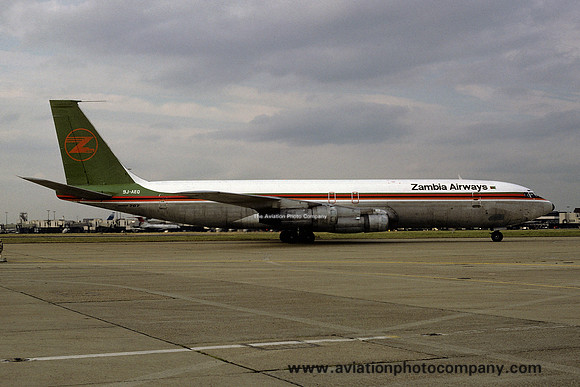 Zambia Airways Boeing 707-321C 9J-AEQ at Heathrow (1979)