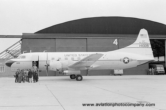 US Navy NAF Mildenhall Convair C-131F 141009 at Lossiemouth (1975)