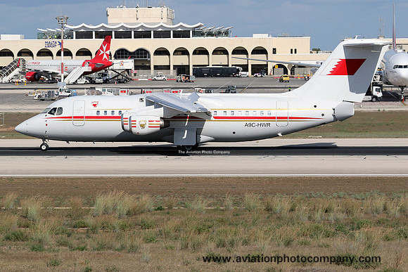 Bahrain Amiri Flight BAe 146 RJ-85 A9C-HWR at Malta Luqa IAP (2023)