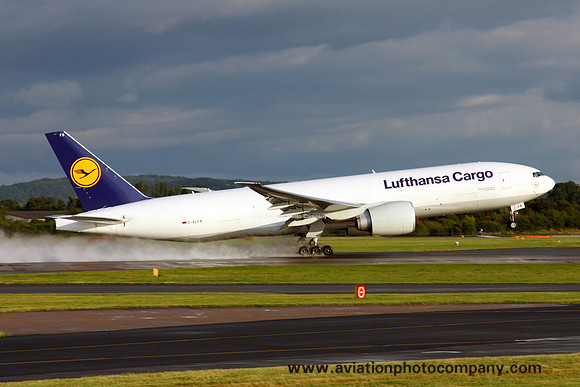 Lufthansa Cargo Boeing 777-200F D-ALFB at Manchester (2014)