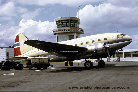 Fred Olsen Lines Curtiss C-46R LN-FOS at Newcastle (1970)